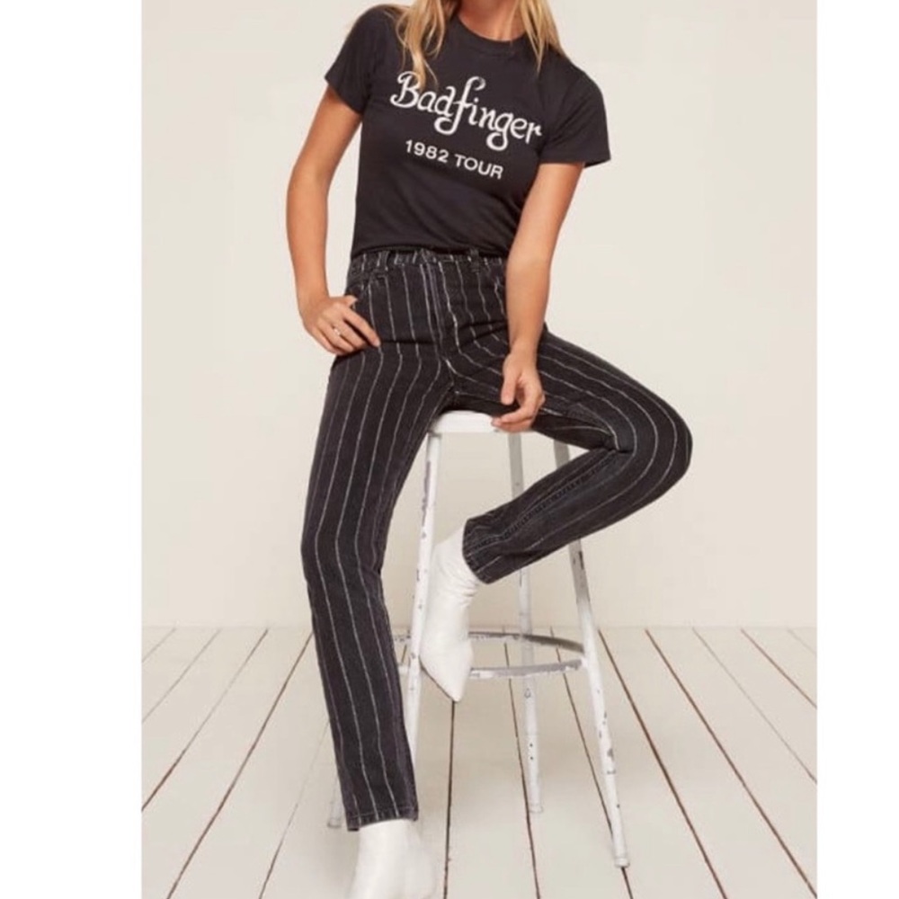 Reformation High Rise Pinstripe Button Fly jeans